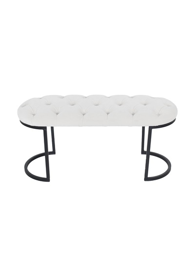 Elısse Black Puf - Metal Ayaklı Kapitoneli Model Puf, Beyaz Bench