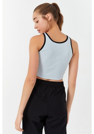 Tommy Life Taş Basic Sıfır Kol Dar Kalıp U Yaka Kadın Crop Top Atlet - 97162 Taş