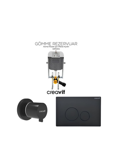 Creavit Terra Kömür Karası Gömme Rezervuar Seti 8 Cm Gr5001-gp9002.10-ms.ac50l.kkr Siyah