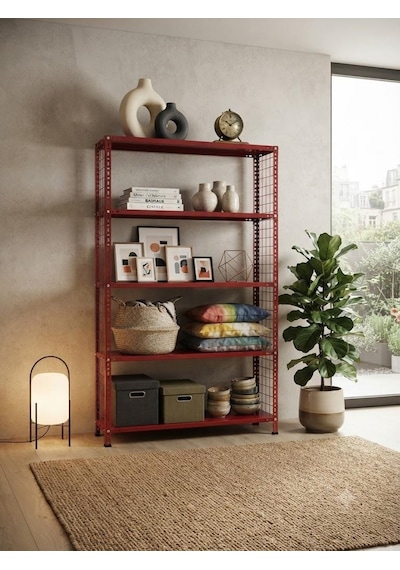 5 Katlı Renkli Tel Kafesli Dekoratif Çelik Raf - Çiçeklik Rafı, Ofis Rafı 0,70 Mm Sarı-31x93 Cm-250 Cm