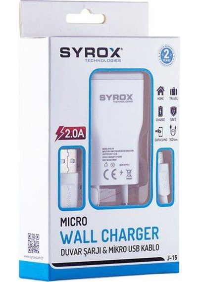 Syrox J15 2.0A Micro Usb Samsung Uyumlu Şarj Aleti (Başlık Ve Kablo)