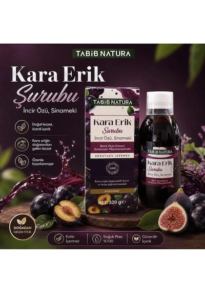 Bozkır Tahin Merkezi Kara Erik Şurubu Incir Özü Ve Sinameki Içerikli Şurub 320 Gr Katkısız&vegan