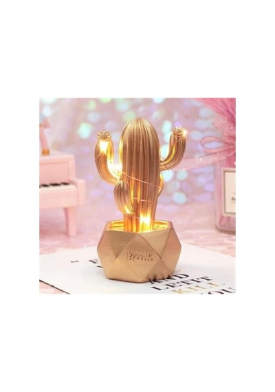 Led Işıklı Sevimli Kaktüs Dekoratif Masa Lambası Mini Biblo Gece Lambası-gold Belirtilmemiş