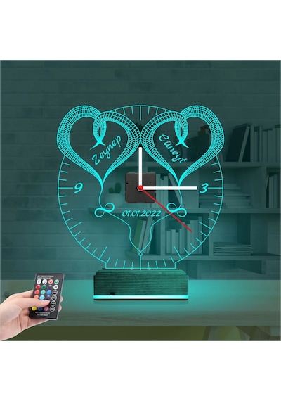 Luvivia Sevgiliye Hediye Kalp Sonsuzluk Yıldönümü V5 Kişiye Özel Saatli 3d Lamba - Masa Gece Lambası