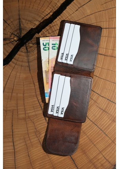 Lenax Leather Mono Hakiki Deri Erkek Cüzdan Gerçek Deri Kartlık Ve Bozuk Para Bölmeli Taba