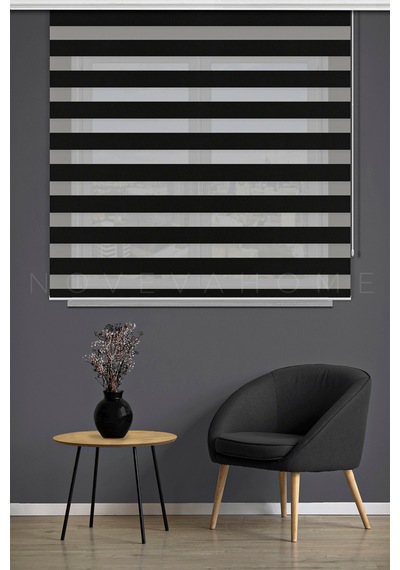 Bambu 1009 Siyah Zebra Stor Perde Ofis Mutfak Camı Çocuk Odası Yatak Odası Salon Perdesi Lüx Siyah