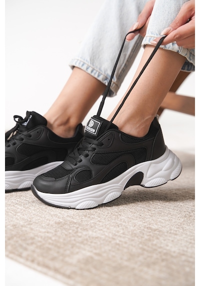 Daxtors Garantili D0164 Günlük Ortopedik Kadın Sneaker Spor Ayakkabı Siyah-beyaz