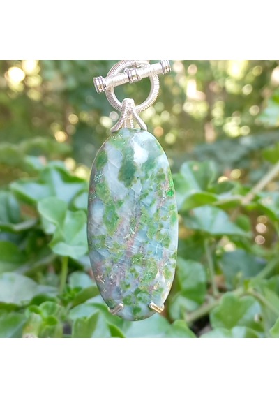 2863 Riyolit Akuamarin Fuchsite Sedef Hematit El Yapımı Kolye 02 - Çağla Yeşili