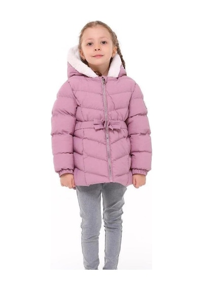 Benitto Kız Çocuk Beli Kemerli İçi Peluş Detaylı Mont-14761 Gülkurusu