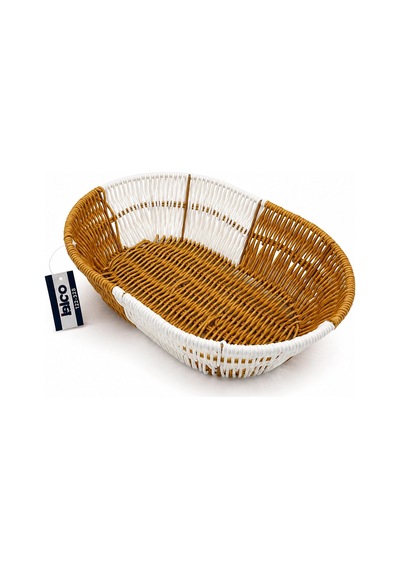Oval Hasır K.rengi - Beyaz Ekmek Sepeti 28x20cm 5468 Renkli