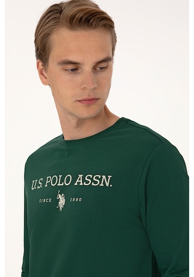 U.S. Polo Assn.  Erkek Regular Fit Bisiklet Yaka Koyu Yeşil İnce Basic Sweatshirt 50313743-VR079