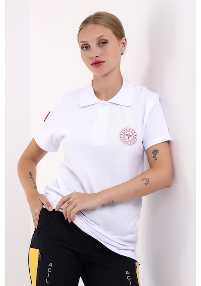 112 Acil Sağlık Yakalı Tshirt Kısa Kol Baskılı - Beyaz-12762 Beyaz