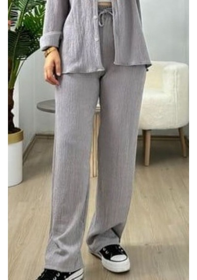 Kadın Dokulu Alt Üst Gömlek Takım - S504470 Gri