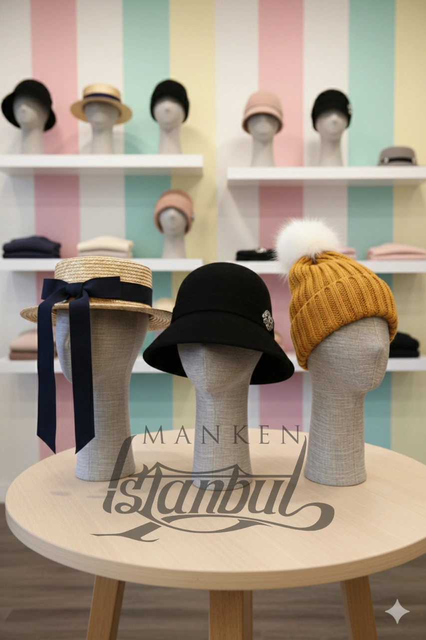 Keten Kumaş Kaplı Polyester Kafa Mankeni Aksesuar Mankeni Şapka Mankeni Peruk Mankeni
