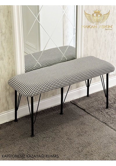 By Hakan Aşkın Metal Ayaklı Kazayağı Kumaş Kapitonesiz 38x100 Cm Puf & Bench Kazayağı Kumaş Dokuma