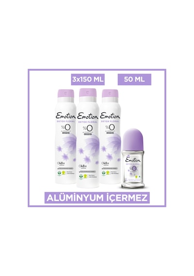 Emotion  Floral Kadın Deodorant 3x150 Ml &  Floral Roll On 50 Ml