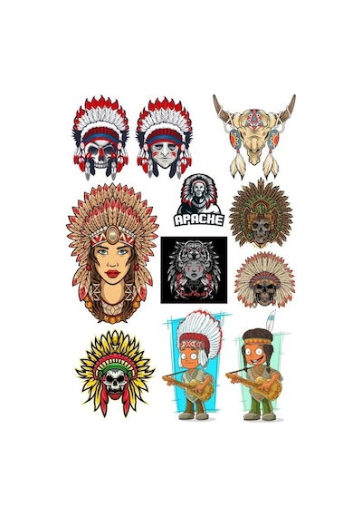 Kızılderili Apachi Sticker Set-1 11 Parça Telefon, Tablet, Defter, Laptop Sticker