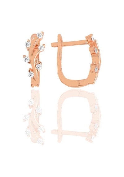 Gümüş Rose Zirkon Taşlı Yaprak Modeli Klipsli J Küpe