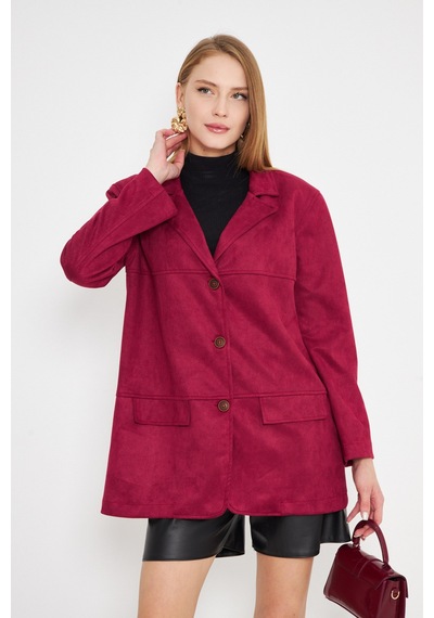 Armonika Kadın Bordo Yakalı Cep Kapaklı Düğmeli Vatkalı Premium Süet Oversize Ceket Arm-25k001057 Armonika Kadın Bordo Yakalı Cep Kapaklı Düğmeli Vatkalı Premium Süet Oversize Ceket Arm-25k001057