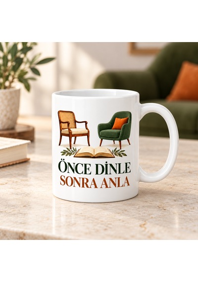 Kahveci.store Birlikte Dinlemek Tasarımlı Porselen Kupa - Model 786 22