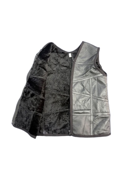 Ln Leather Özel Üretim Patchwork -süet Gerçek Deri Çocuk Yelek 2-3 Yaş Siyah