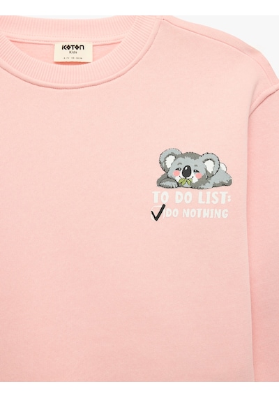 Koton Üç İplik Şardonlu Bisiklet Yaka Uzun Kollu Koala Baskılı Sweatshirt Pembe 7wkg10254ak Gül