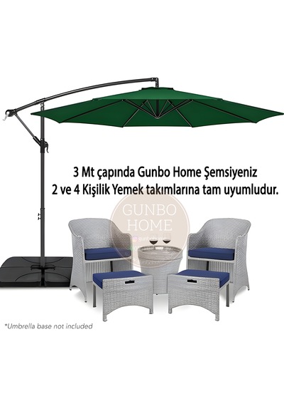 Gunbo Home 3 Mt 8 Kaburga Full Demir 21 Kg Yeşil Bahçe Şemsiyes