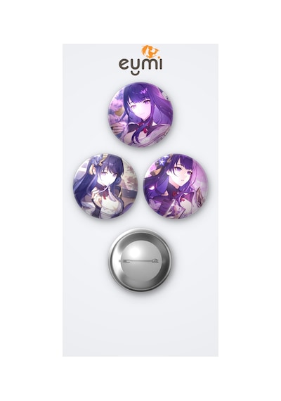 Genshin Impact Oyunu Raiden Oyun 3'lü Metal Rozet Seti 58mm İğneli Buton Çanta Yaka Rozeti Çok Renkli