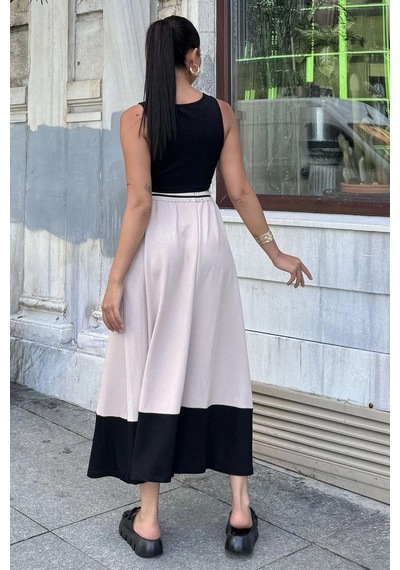 WeShaya Kadın Bej & Siyah Color Block Desen,beli Şerit Lastikli, Rahat Kalıp, Cepli Uzun Etek Bej WeShaya Kadın Bej & Siyah Color Block Desen,beli Şerit Lastikli, Rahat Kalıp, Cepli Uzun Etek Bej