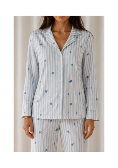 Fit Women Kadın Desenli Basic Kış Mavi Pijama Takımı