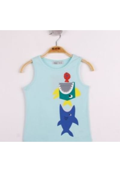 Toontoy Kids Erkek Çocuk Cepli Balık Baskılı Atlet Mint Yeşili