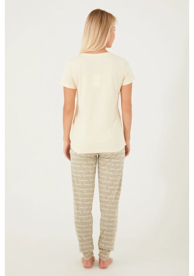 Kadın Arnetta Summer Sweet Kısa Kol Pijama Takım - Krem Krem