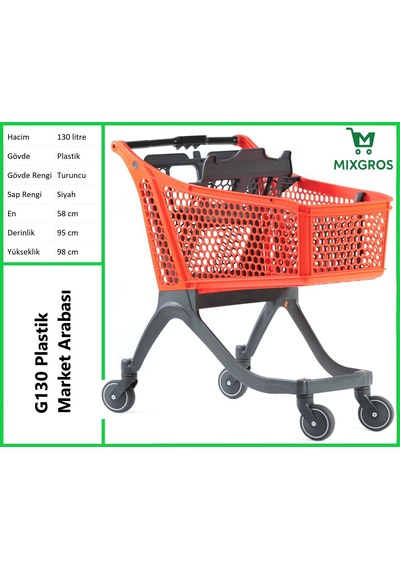 G130 Plastik Market Alışveriş Arabası 130 Litre Turuncu