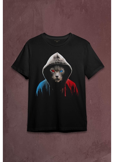 Cat Trabzon Kedisi Bordo Mavi Baskılı Tişört Unisex T-shirt 001