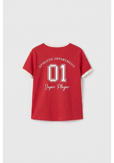Fiesta Omuz Biye Detaylı Baskılı Kız Çocuk T-shirt - 75181 Kırmızı