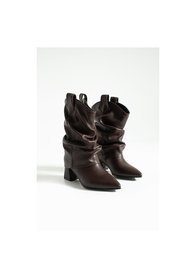 Duxal Shoes Kai Western Tarzı Büzgülü Detaylı Topuklu Çizme Bot Acıkahve