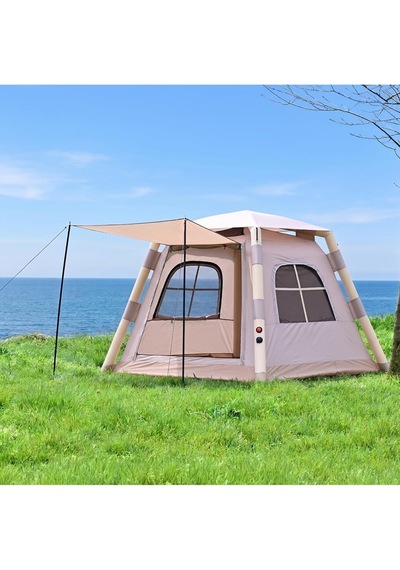 4-6 Kişilik Tenteli Şişme Kamp Çadırı 220x220x170 Krem Genel