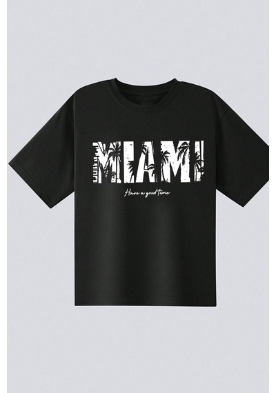 Uyguntarz Çocuk Miami Baskılı Pamuklu Tshirt Siyah