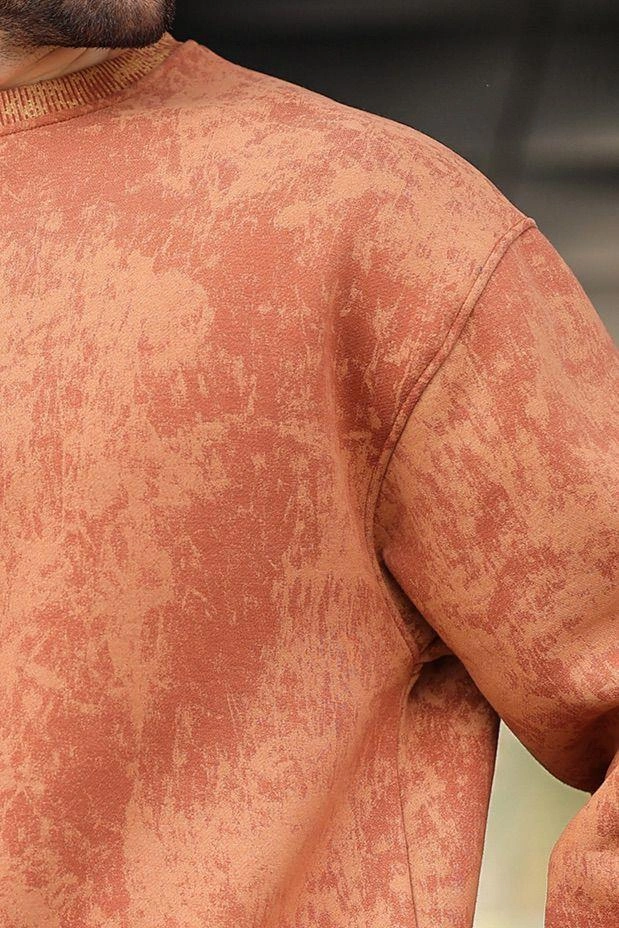 Madmext Kahverengi Bisiklet Yaka Batik Desenli Erkek Sweatshirt Pantolon Takım E7344 Kahverengi