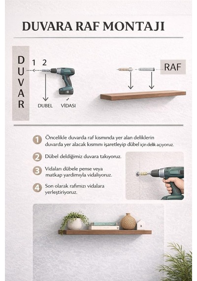 3'lü Uçan Duvar Rafı Set Gizli Raf- Beyaz 15x50 Diğer