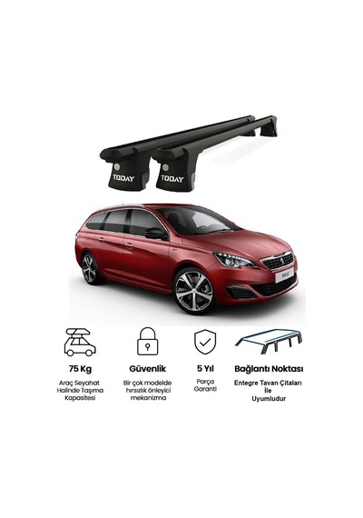 Trio-ıı Peugeot 308 Kombi 2014 Ve Sonrası Uyumlu Siyah Kilitli Ara Atkı 120cm Port Bagaj Tavan Barı