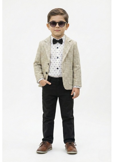Mnk Baby & Kids Blazer Ceketli Gömlekli Erkek Çocuk Spor Takım Elbise M00792 Bej