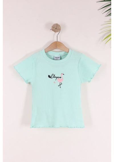 Monox 5-12 Yaş Kız Çocuk 3'lü Nakışlı Fitilli Tshirt Likralı Esnek Yazlık Body Set Lila Mint Gül