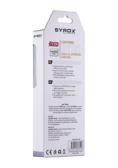 Syrox C12 Apple iPhone Uyumlu Lightning 2.0 A Usb Şarj Kablosu