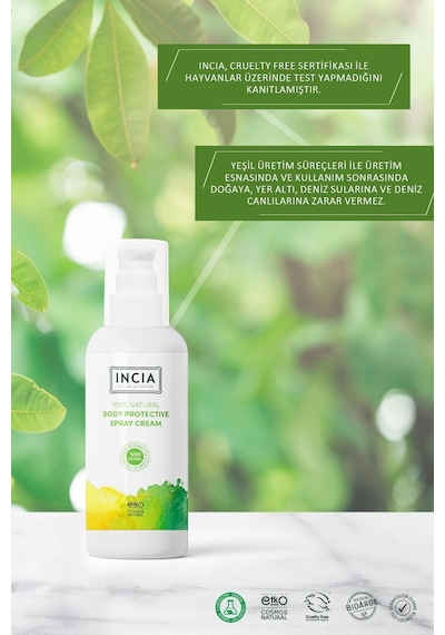 INCIA %100 Doğal Koruyucu Vücut Losyonu Sprey Yenidoğan Bebek Çocuk İçin Limon Okaliptus Vegan 100 ml