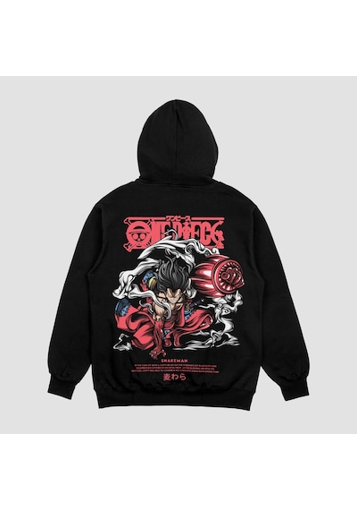 Unisex Siyah Snakeman Baskılı Hoodie Oversize Kapşonlu Sweatshirt Siyah