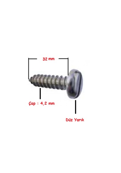 Silindir Baş Saç Vidası 4,2x32 Düz Yarıklı 100 Adet 4,2 x 32 MM