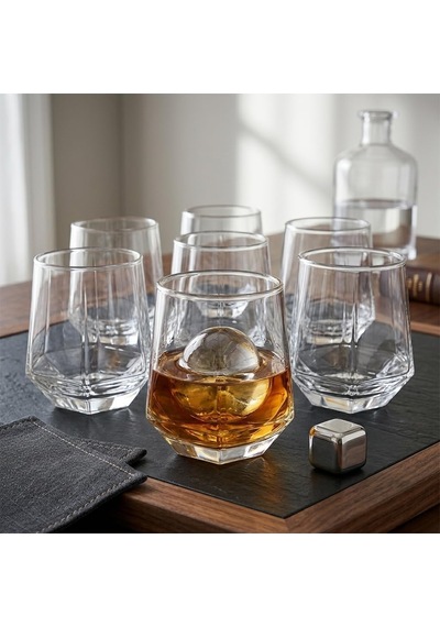 6'li Geometrik Cam Su Ve Meşrubat Bardağı Seti - Modern Kesim Kahve Yanı Bardağı 340 Ml Çok Renkli