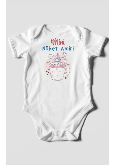 Mini Nöbet Amiri Baskılı Bebek Zıbını Çıtçıtlı Body %100 Pamuk Kısa Kol Beyaz