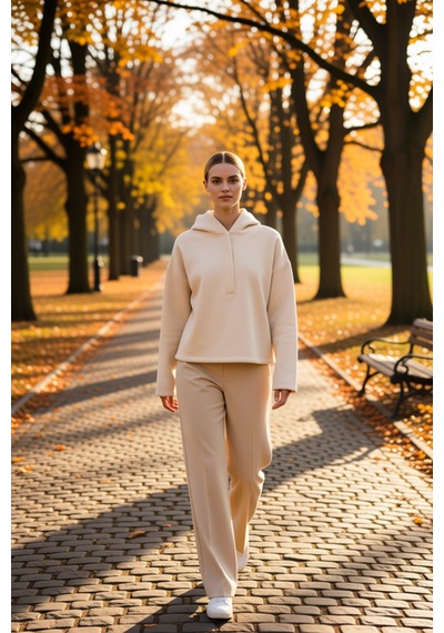 Benerly Kadın Kapüşonlu Düşük Kol Oversize Örme Sweatshirt Fonksiyonel Da Taş